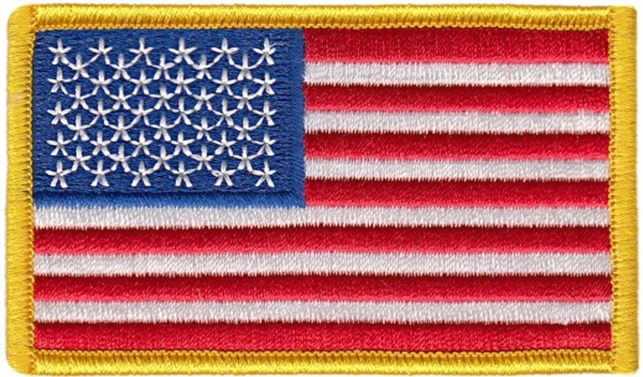 U.S. Flag Patch, Medium Gold, 3-3/8x2" - Sew On (no hook)