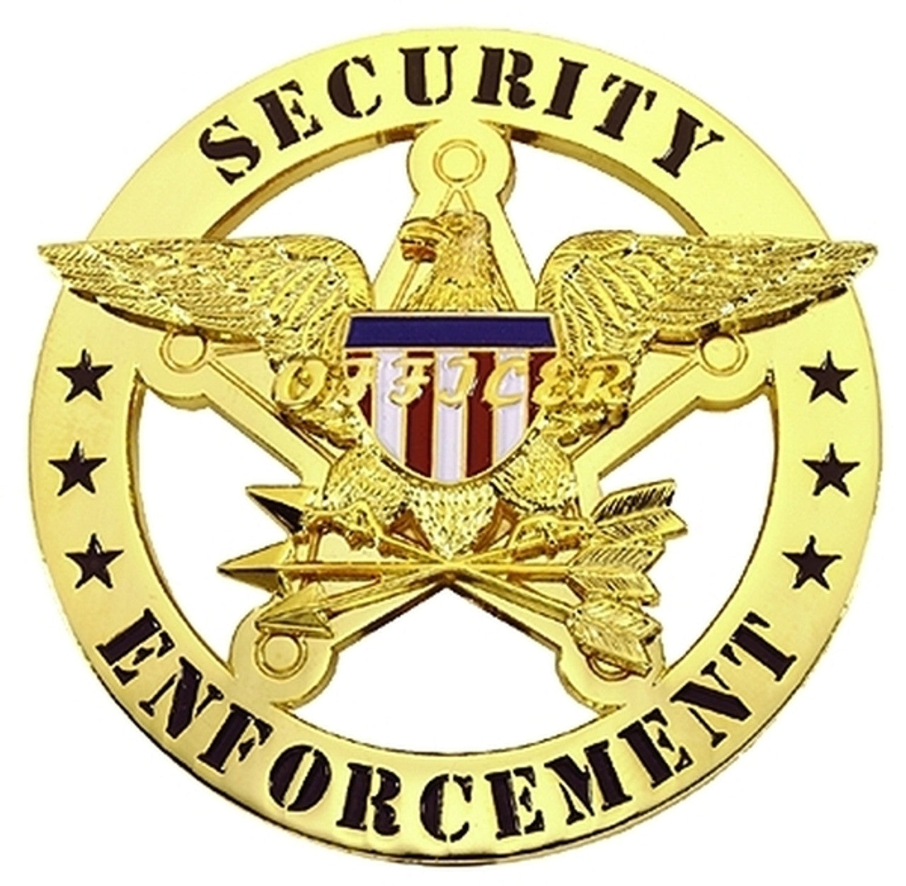 SECURITY ENFORCEMENT Badge, Enameled & Plated Durable 5-Pc Pin/Catch, 2-1/4" Circle