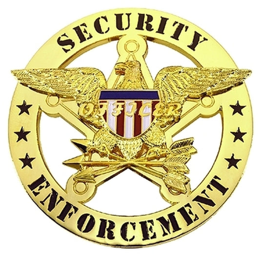 SECURITY ENFORCEMENT Badge, Enameled & Plated Durable 5-Pc Pin/Catch, 2-1/4" Circle