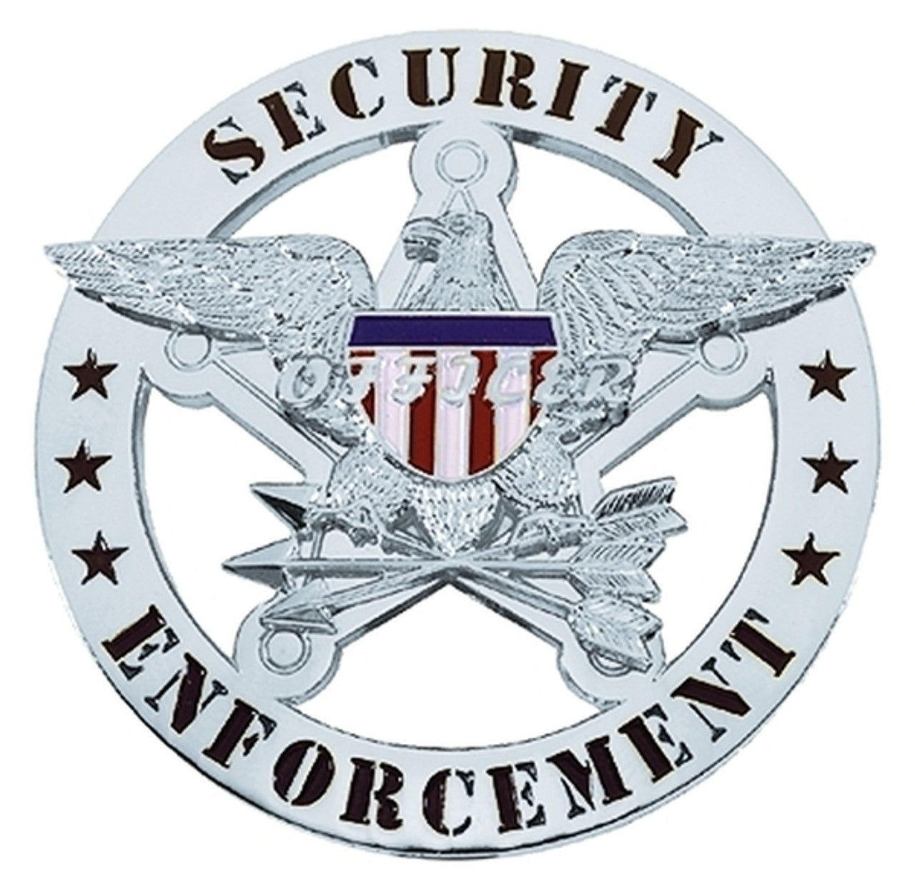 SECURITY ENFORCEMENT Badge, Enameled & Plated Durable 5-Pc Pin/Catch, 2-1/4" Circle