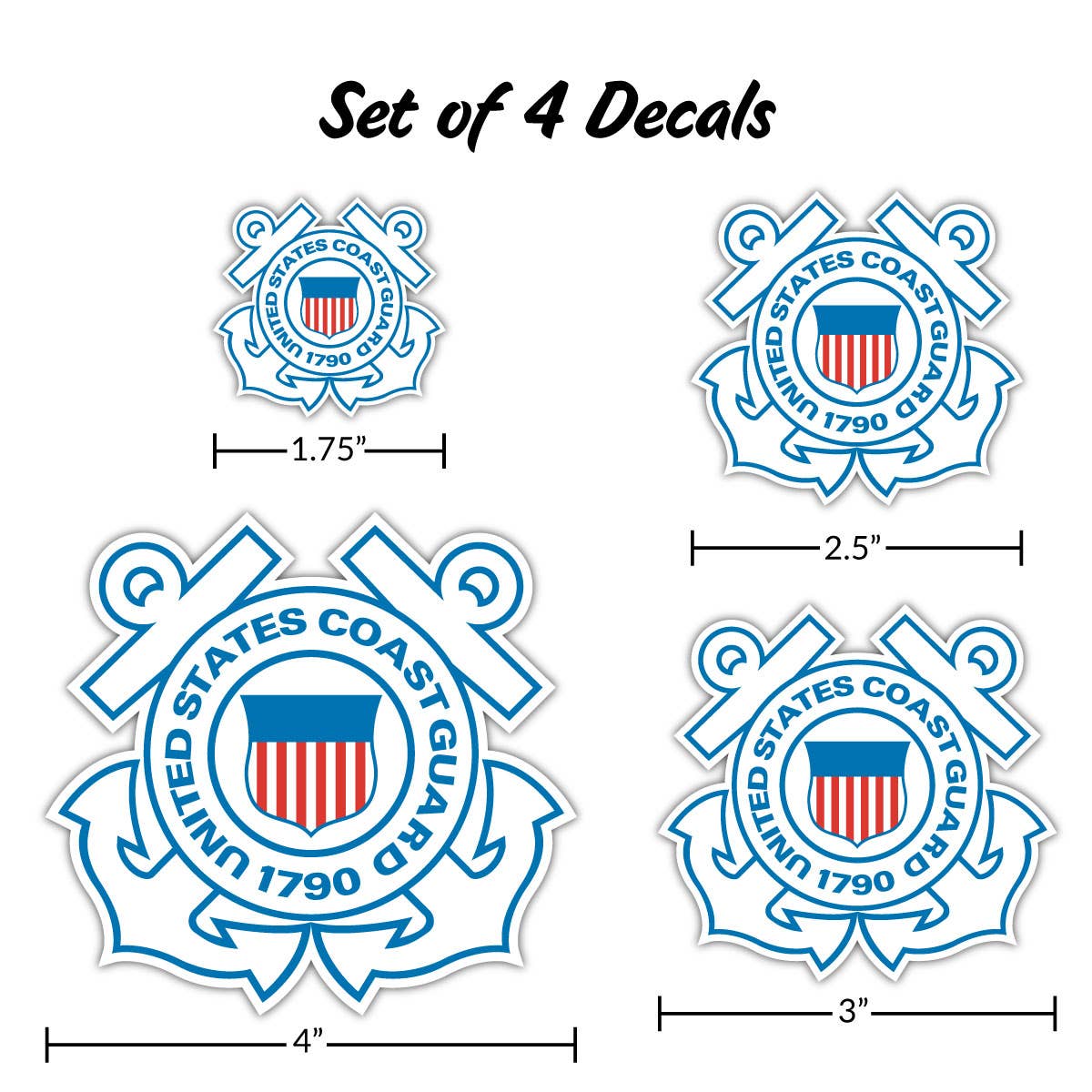 U.S. Coast Guard Logos 4 Pc Military Car Sticker Decal