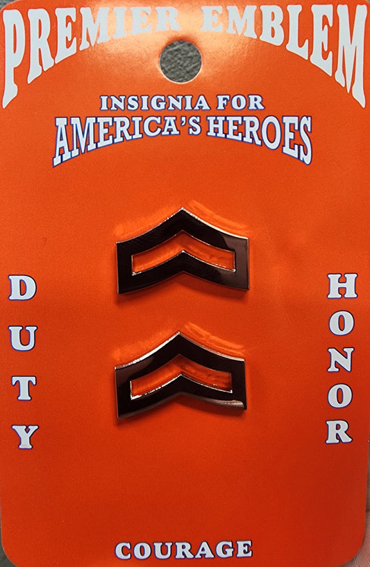 1" Corporal Chevrons Silver Pair