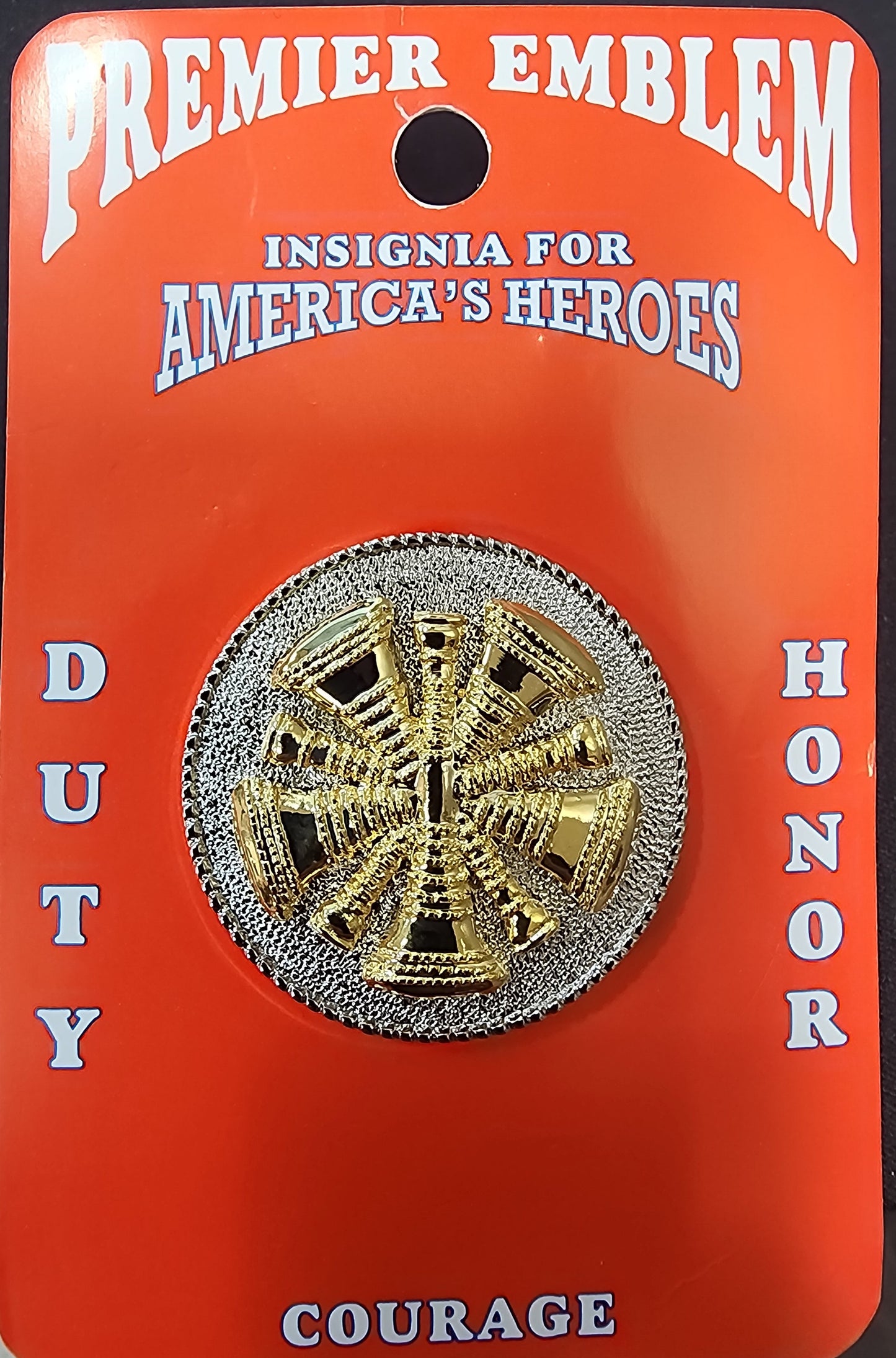 1 5/8" 5 Crossed Bugles  Gold on Silver Hat Badge
