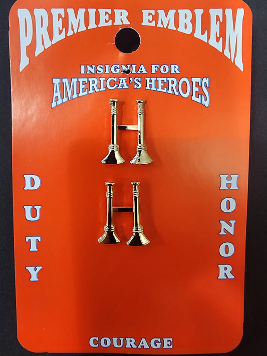 3/4" Two Parallel Bugle Collar Device - Gold