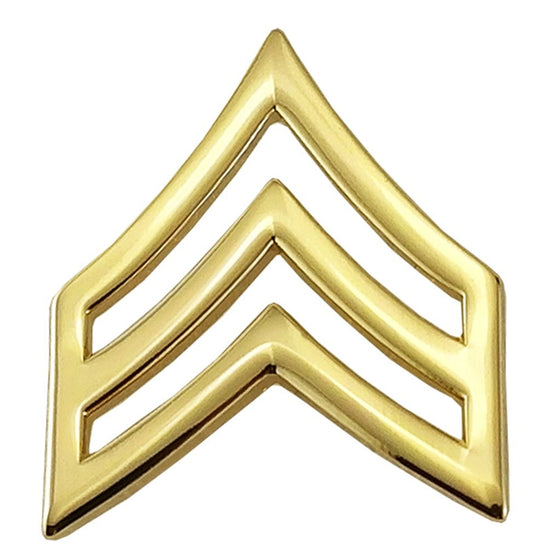 SGT Chevrons, Enameled & Plated, 2 Posts & Clutch Backs, Pairs, Pointy-3/4" Wide
