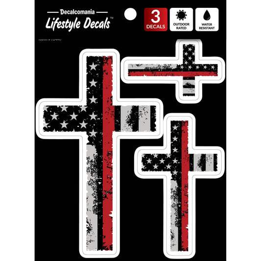 Red Line Cross Firefighter Car Sticker Decal
