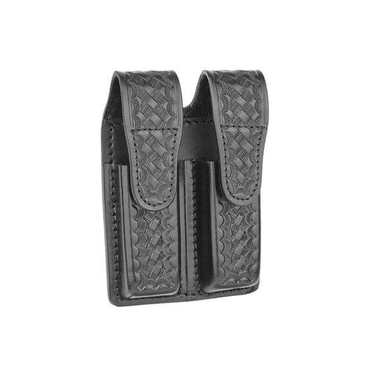 Basketweave Leather Double Magazine Holder for 9MM - Large