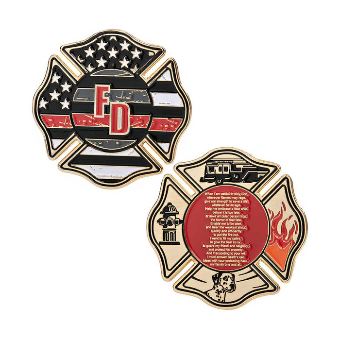 Firefighter's Prayer - Thin Red Line Challenge Coin