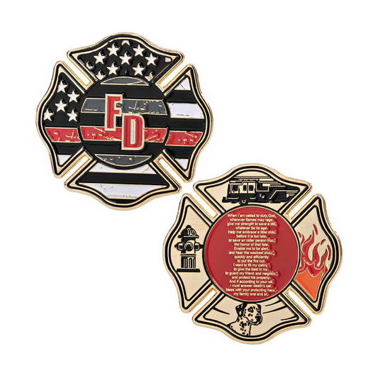 Firefighter's Prayer - Thin Red Line Challenge Coin
